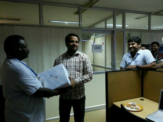 Mujeeb for winning a competition (best suggestion for Exceeding Client Expectations)!
